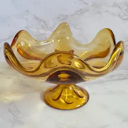 Vintage Viking Glass Epic Amber Six Petal Compote MCM