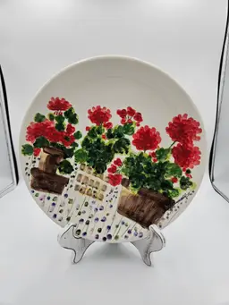 #TR28 Judy Buswell Red Geraniums 10 Inch Plate 2001