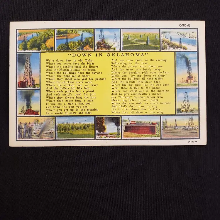 Postcard DOWN IN OKLAHOMA poem & photos Unknown Author unused Vintage