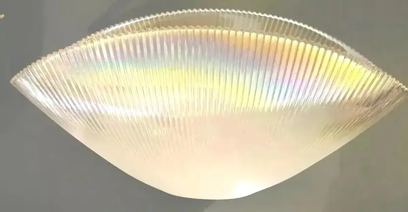 Ribbed Art Folded Iridescent Glass Centerpiece Bowl 16"