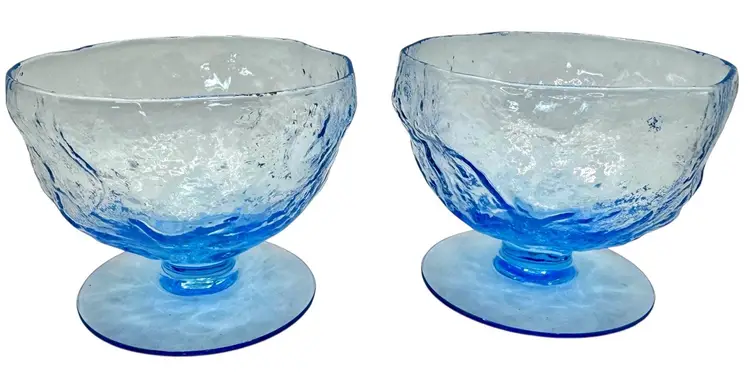 Set of 2 Vintage Morgantown Seneca Light Blue Sherbet Champagne Glass Crinkle