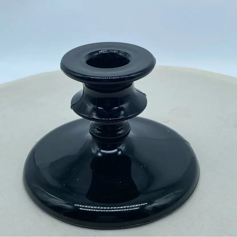 #0601 LE Smith Black Amethyst Depression Glass Candle Stick Holder