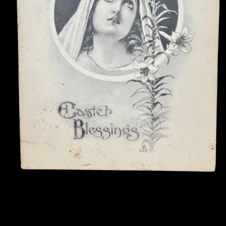 1915 Antique Easter Religious Virgin Mary Postcard, Signed With Postage
