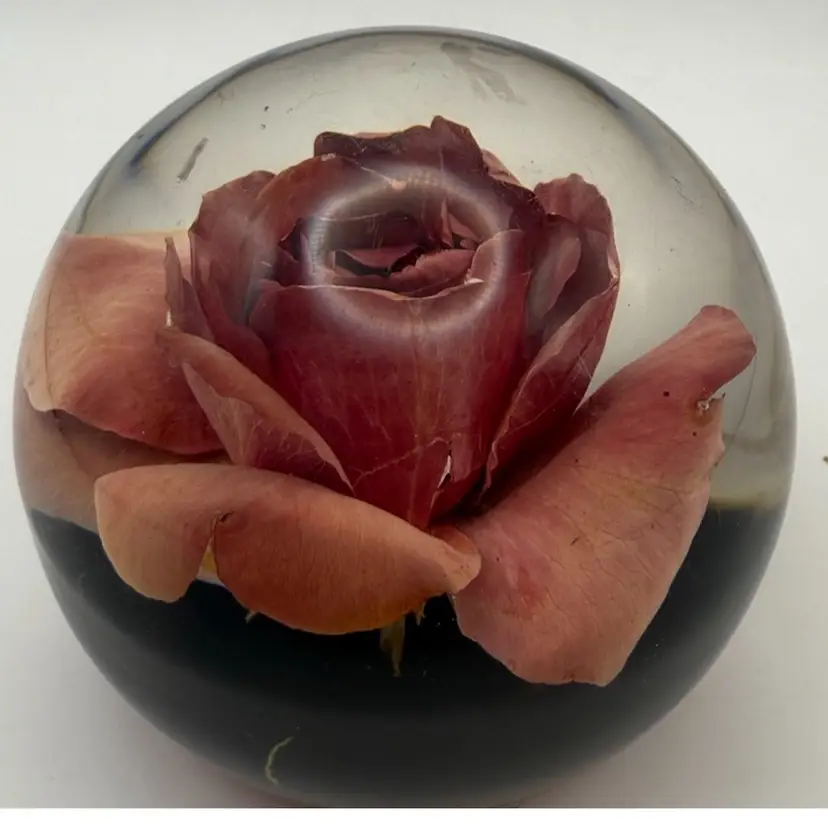 Vintage Acrylic Real Dried Rose Paperweight