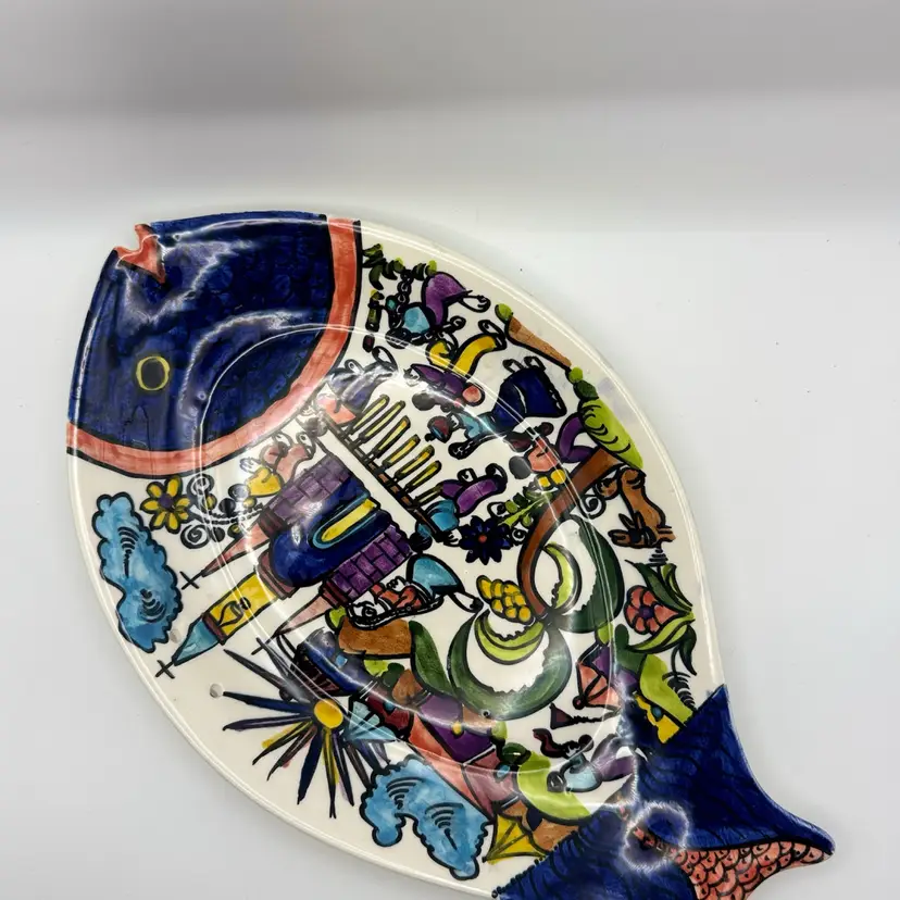 Fish Shaped Mexican Pottery Wall Decor 12” X 7.5”