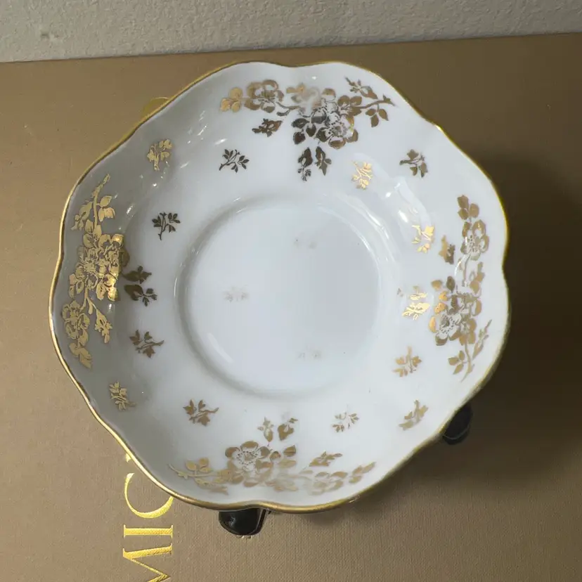 Vintage Pate De Limoges Candy Dish Hand Painted Gold Flower 4 1/2 Inch VV France Porcelain
