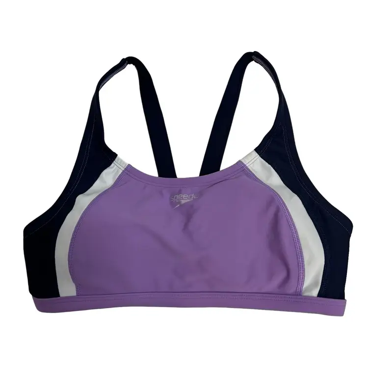 Speedo Quantum Fusion Size Small Swim Bikini Top Purple Black UPF 50+ Padded New