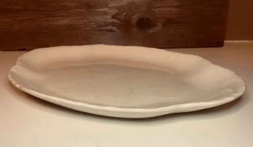 Vintage Homer Laughlin Oval White Ironstone Scalloped Serving Platter Farmhouse CottageCore French Country