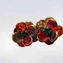 Vintage Silver Tone Multicolor Bezel Set Rhinestones Pierced