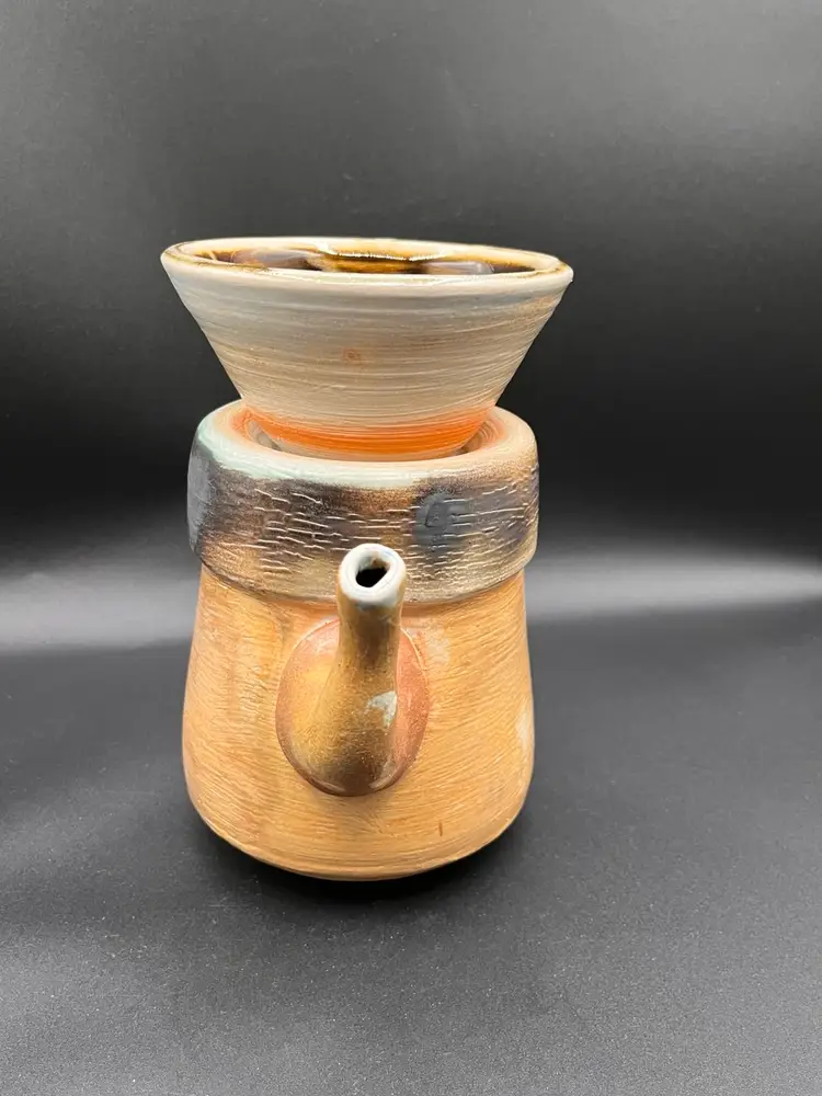 Hamby Artisan Made Cream Blue Drip Art Pottery Coffee Pot & Drip Coffee Diffuser 8”