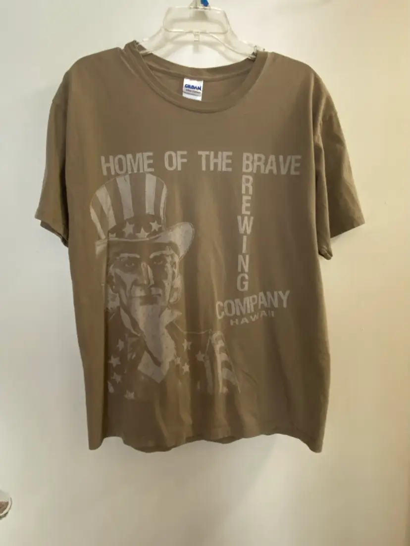Mens Graphic Tee T Shirt Beige L Home Of The Brewing Company Hawaii HI Uncle Sam