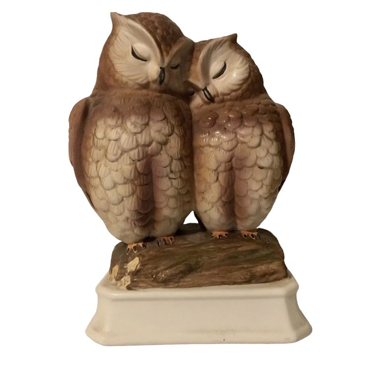 VTG Owl Couple Wind Up Music Box GORHAM JAPAN Memories (The Way We Were)