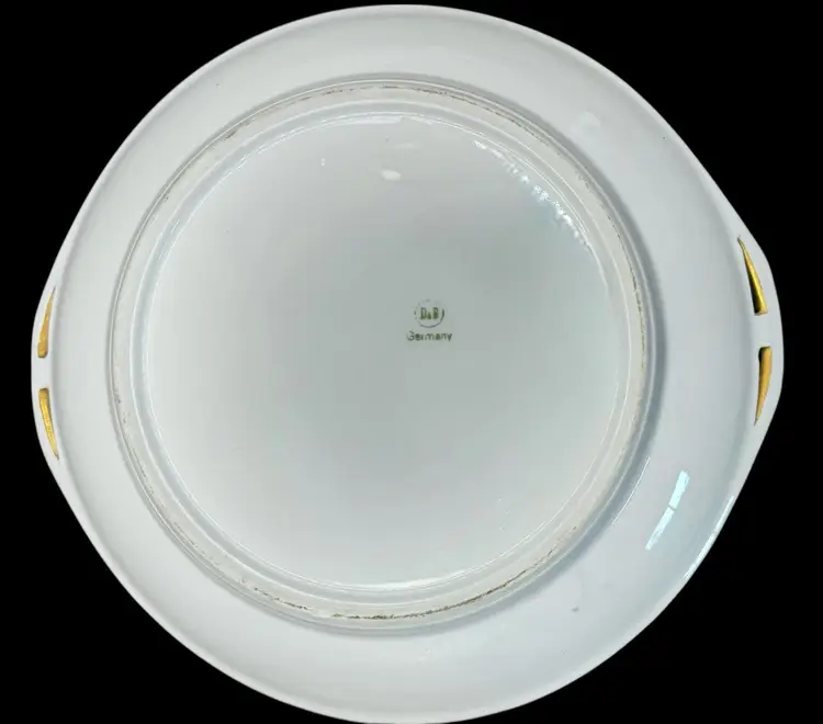 Vintage D & B Germany Porcelain Plate Handled Gold Rim Floral Hand Painted 9.5”