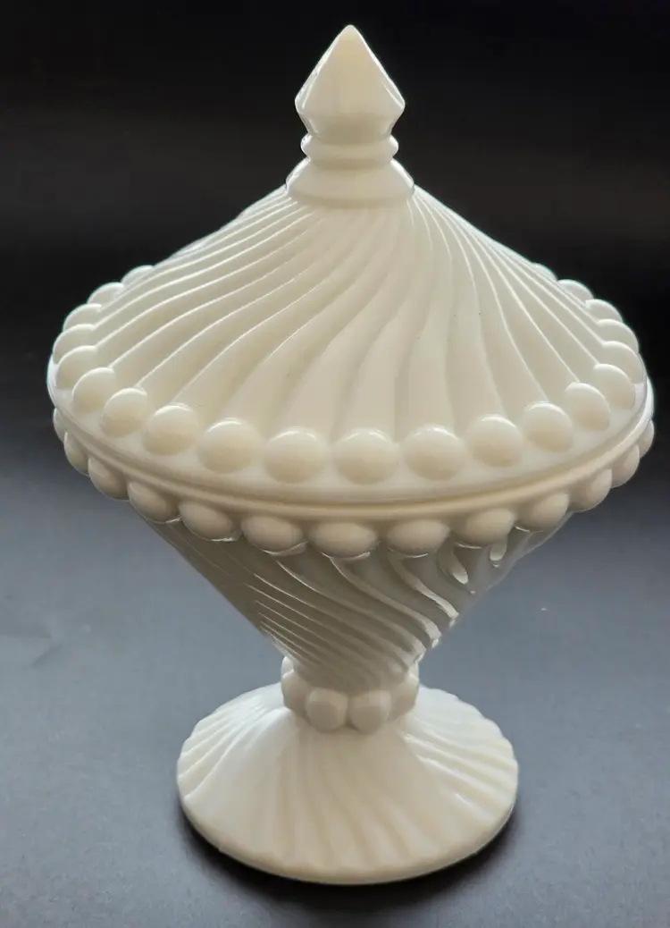 Westmoreland Milk Glass swirl and ball candy dish