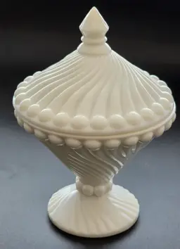 Westmoreland Milk Glass swirl and ball candy dish