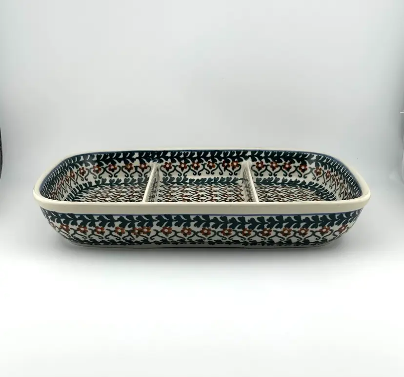 Polish Pottery Divided Tapas Dish 6.5”x 9.5”