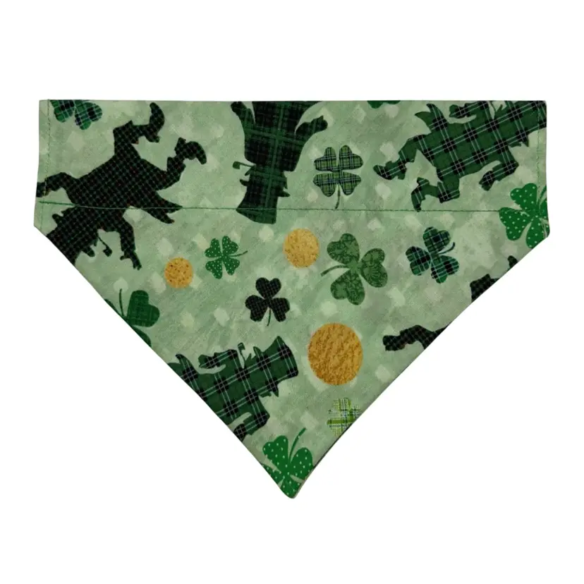 Dog Bandana Small St. Patrick’s Day Green Leprechaun Print Small Dog Handmade Size 8” Wide