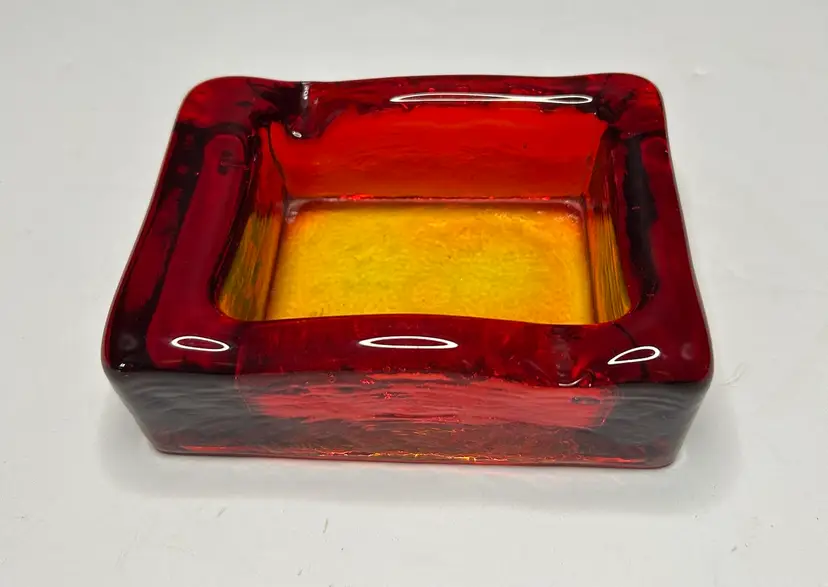 #01 Vintage Amberina Glass Ashtray/ Paperweight Possibly Blenko
 4 3/4x3 3/4x1 1/2