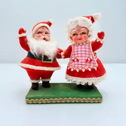 Flocked Dancing Mr And Mrs Claus Vintage Blow Mold Figurines
