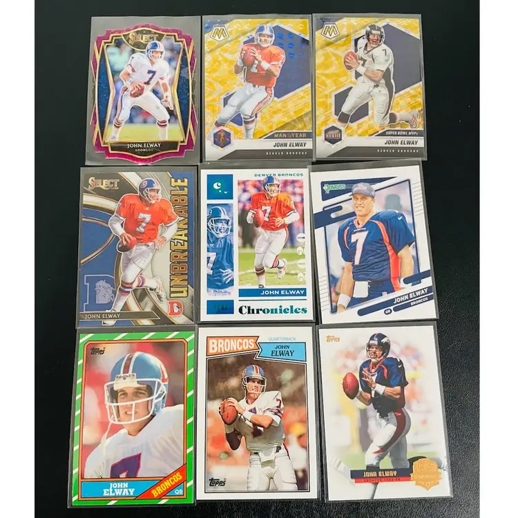John Elway 9-card Lot w/ 1986 Topps - Denver Broncos