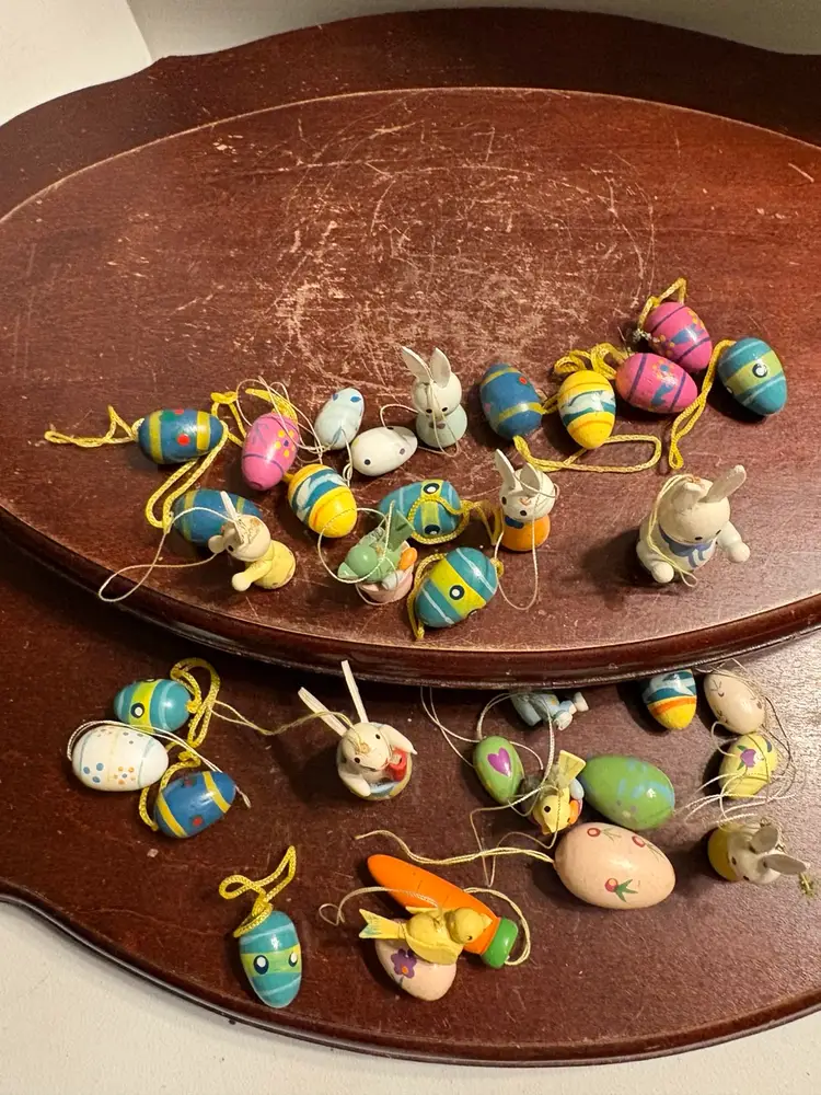 Lot Of 34 Miniature Wooden Easter Ornaments
