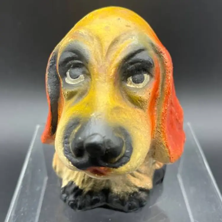 Upcycled Chalkware Dog Carnival Prize- 1950/1960s 4.25" tall x 4.25" wide