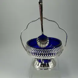 Martell And Company Queen Anne Silver Plated Blue Jam/sugar Bowl With Spoon