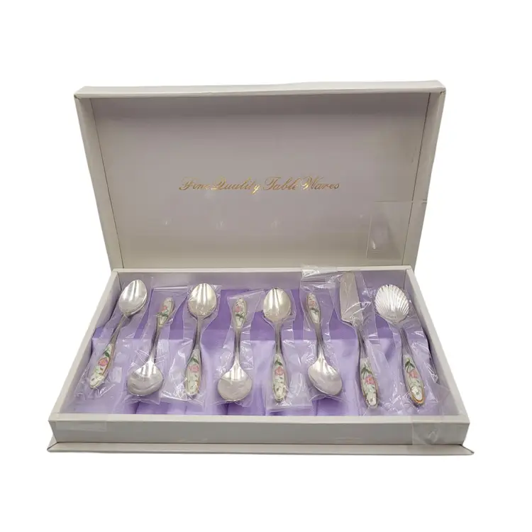 8 Piece Silver Plate Coffee Set With Floral Handles In Gift Box NOS