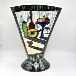 Vintage Graphic Italian Abstract Shape Vase 8”