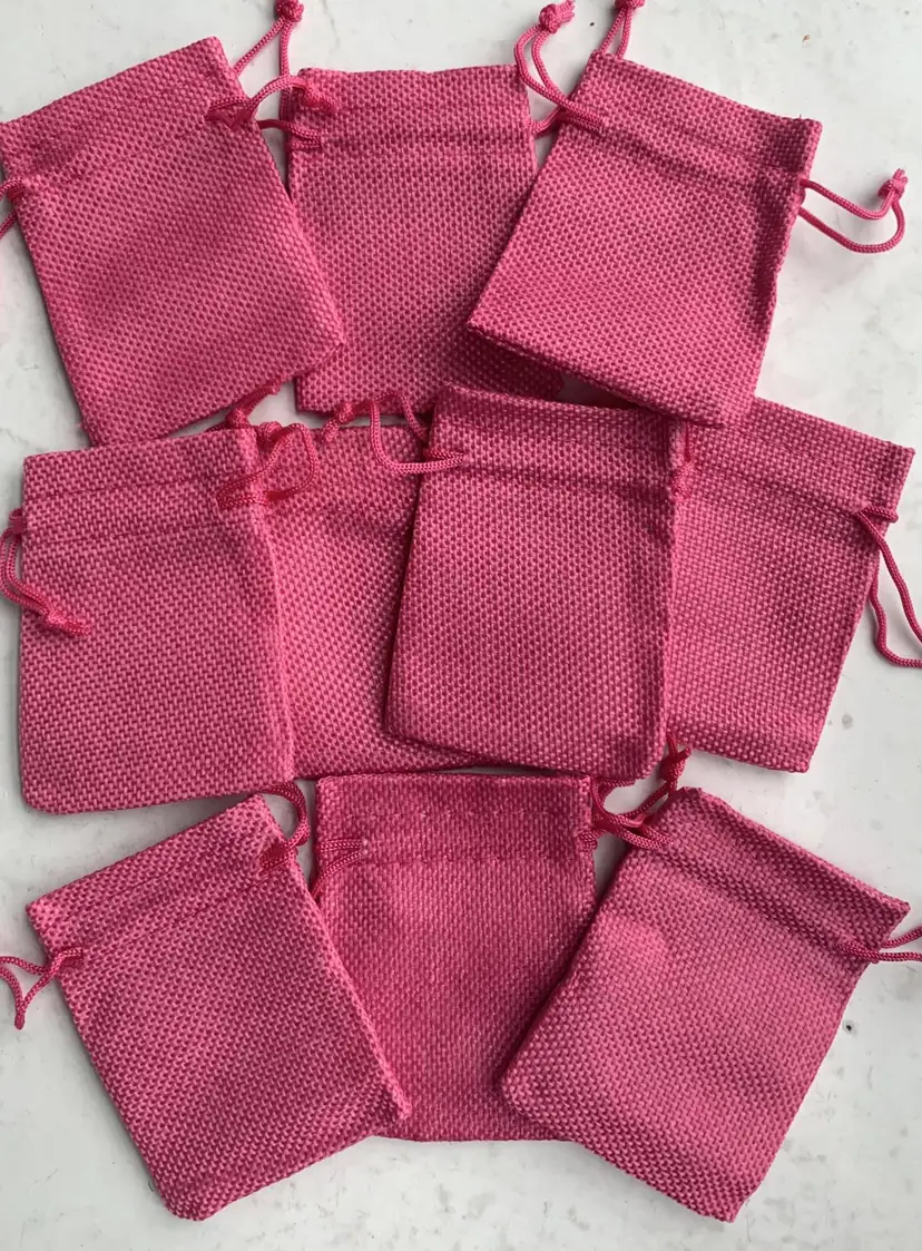 20 Pink Faux Burlap Favor Bags 9x7cm