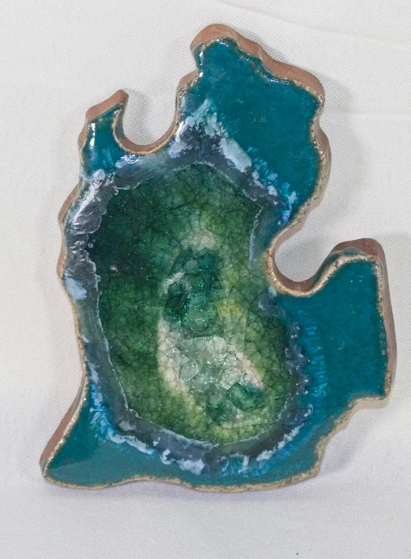 Studio Pottery Michigan Coaster Dock 6 Geode Cracked Glass 5"