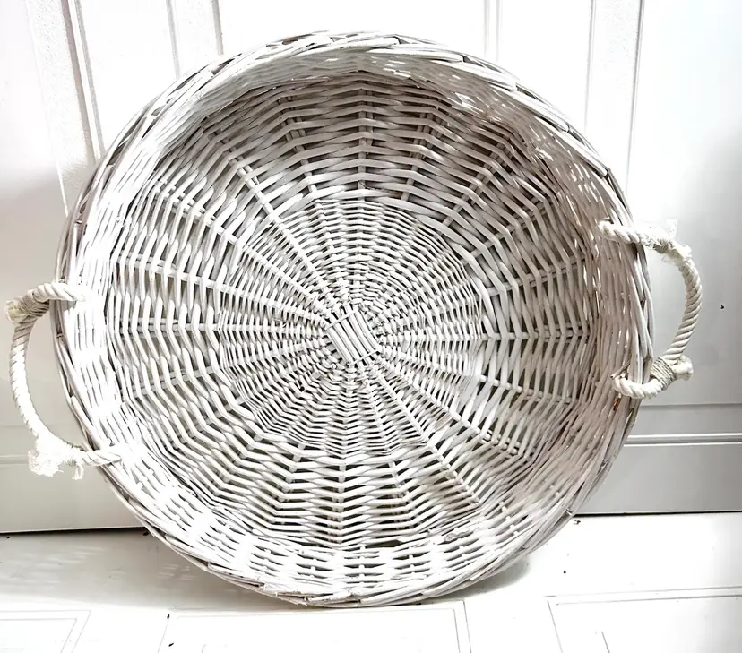 Large Coastal White Wicker Basket