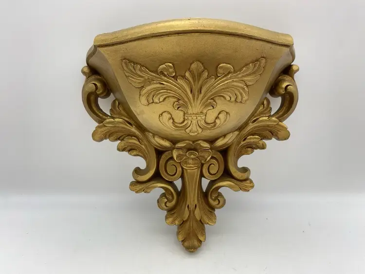 Vintage 70's Mid Century Homco Plastic Gold Wall Pocket Planter French Regency