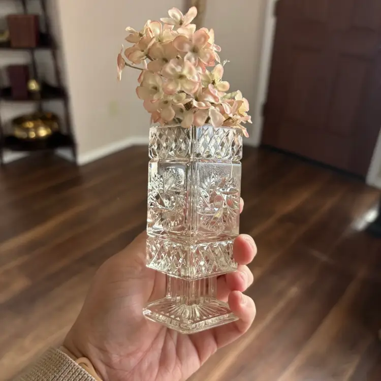 Vintage ABP Lead Crystal Footed Square Bud Vase