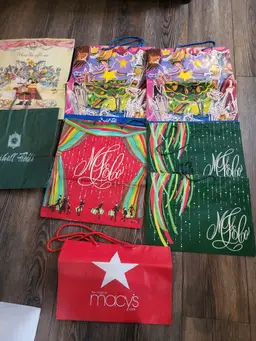 Vintage MARSHALL FIELD's Glossy Holiday Shopping Bag and Paper Lot of 8