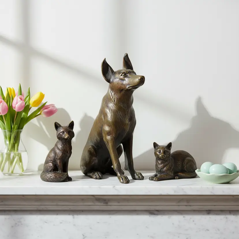 Bronze German Sheperd Dog Figurine, 5.25" Tall