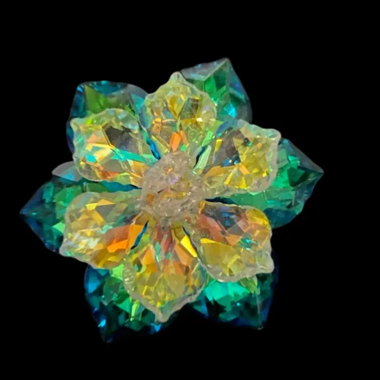Reflective Crystal & Green Flower Brooch