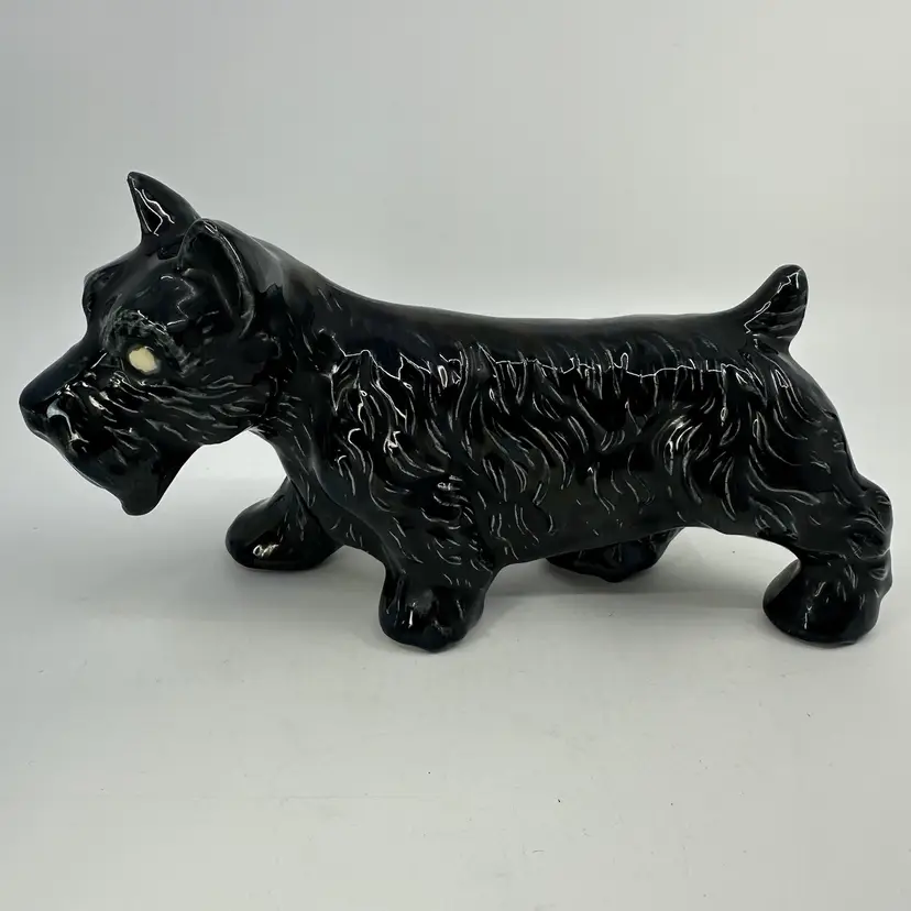 Vintage Art Pottery Scottie Dog Figurine Signed 9”