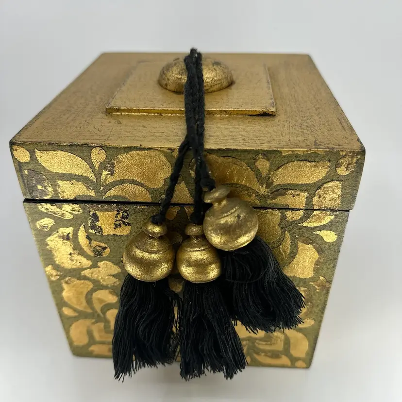 Vintage Artisan Crafted Wooden Box with Tassels