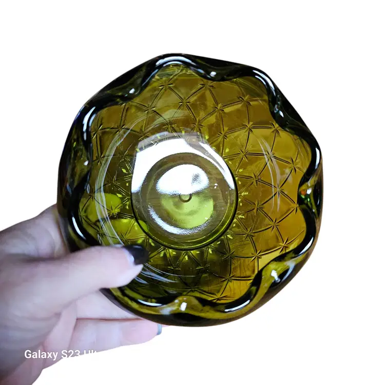 Vintage Indiana Glass MCM Green Duette Quilted Diamond Bowl SKU D3G099182.