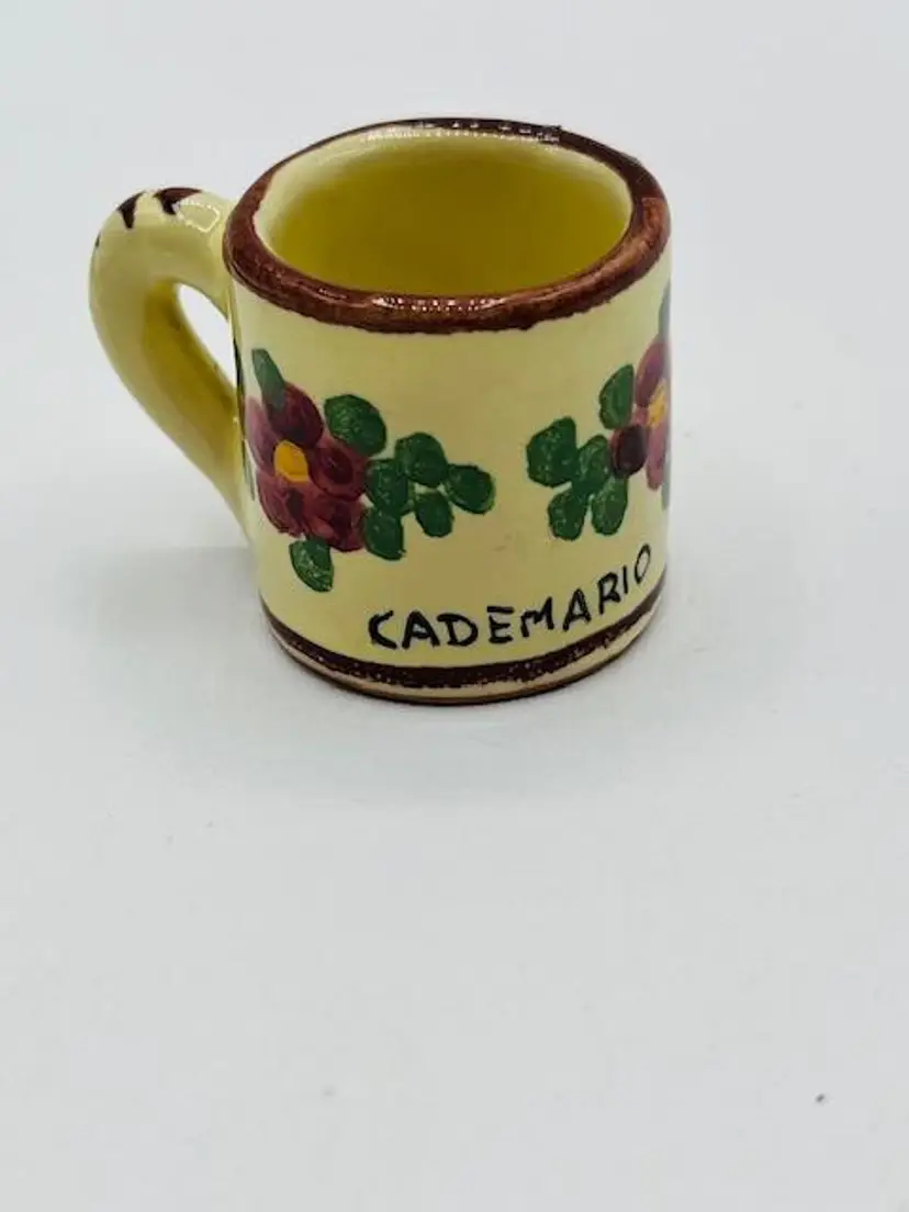 Miniature Redware Clay Hand Painted Glazed Floral Pottery Mug 1" Cademario