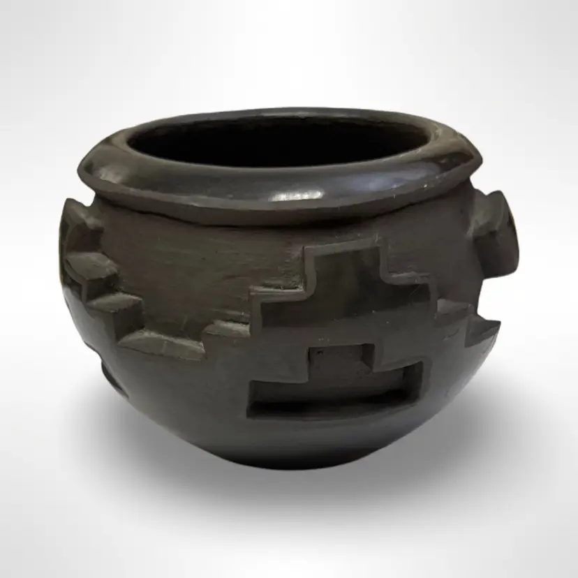 Inez Tapia Native American Small Blackware Pot Santa Clara Pottery - 3”