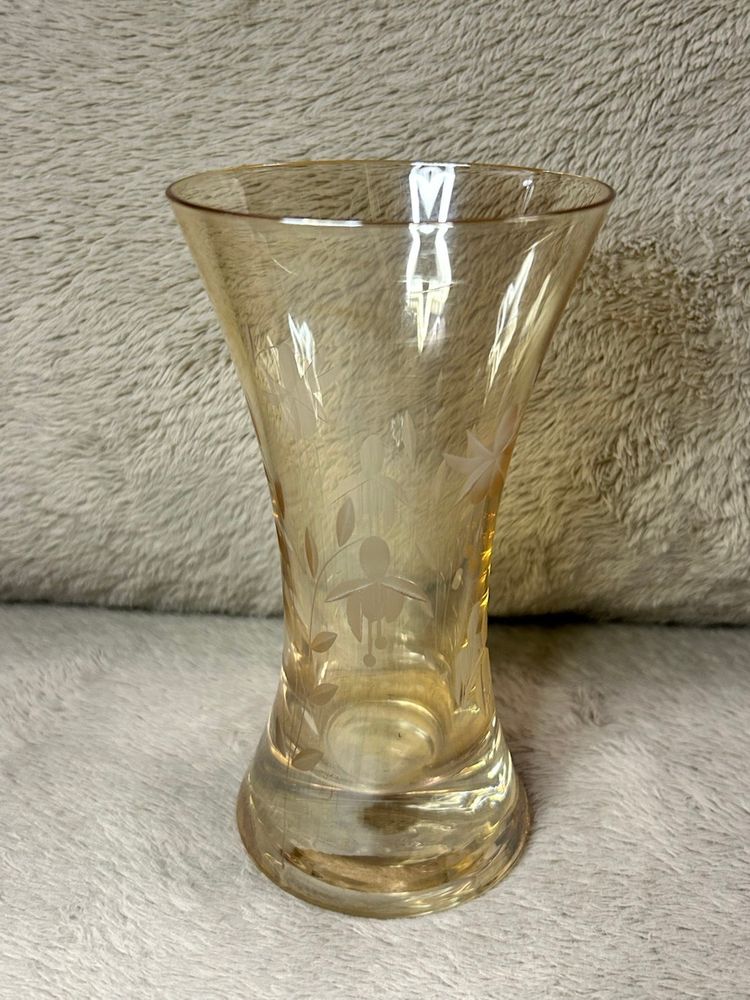 Royal Albert Amber Lustre Glass Cirags Rose Bouquet Vase Etched Glass 5.5"