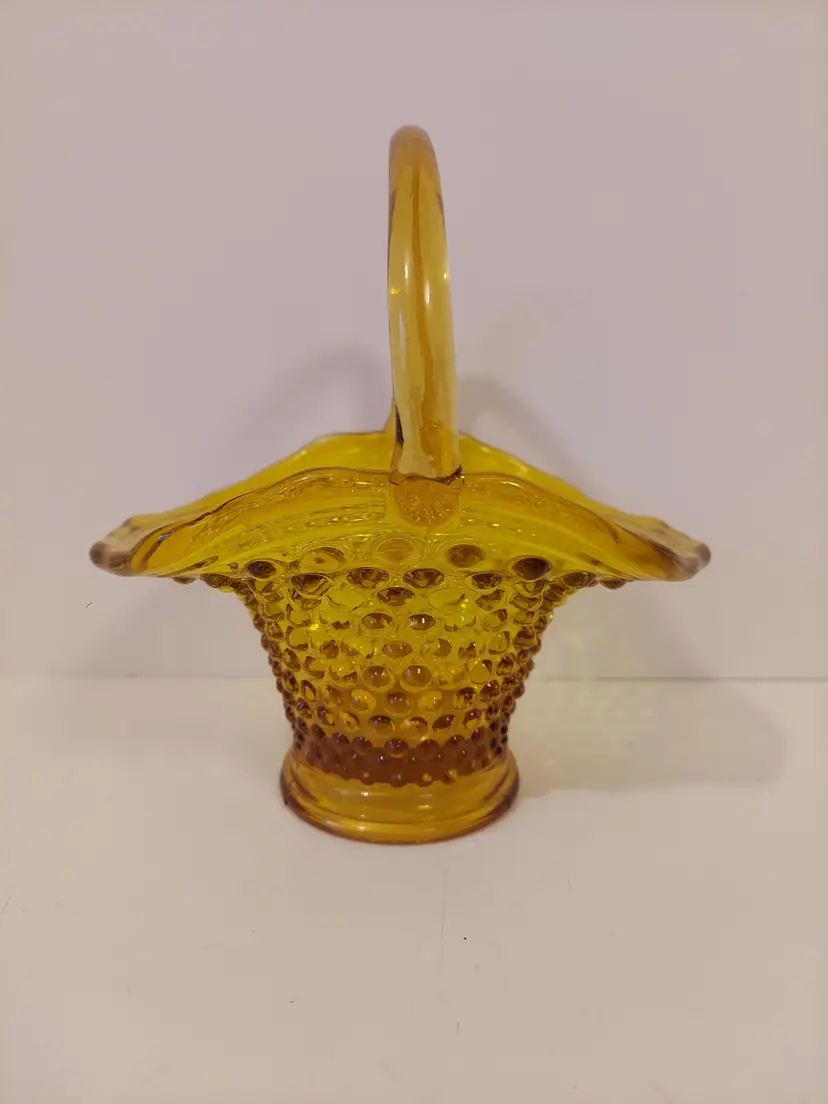 Yellow-Amber Glass Hobnail Basket