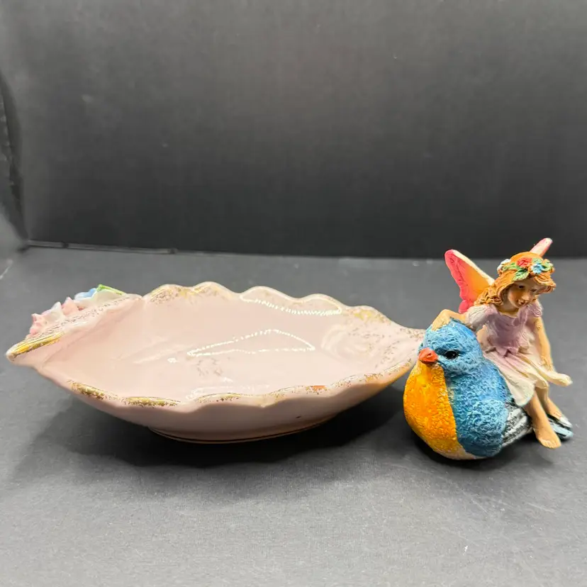 Fairy With Bird And Trinket Dish Set Norcrest Dish