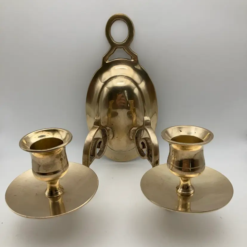 Vintage Brass Double Arm Wall Mount  Sconce or Candle Holder!  6” Tall 5 1/2” Wide 5 1/2” From Wall! Cleaned Front!