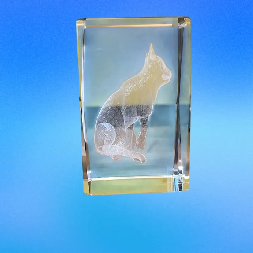 10. 3D Laser Crystal Cat Engraved Keepsake Paperweight Glass 3” Tall
