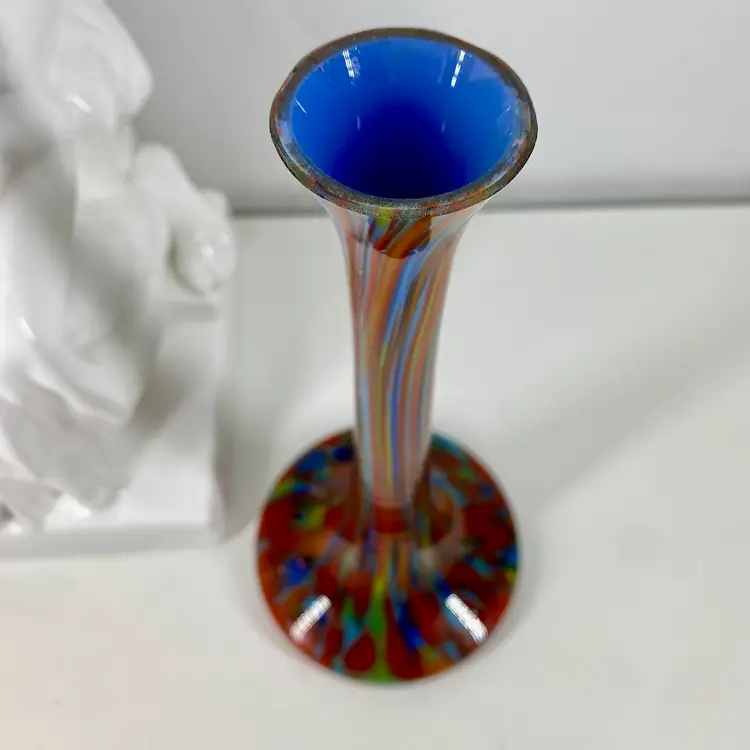 Czech KRALIK Bohemian SPATTER VASE Multicolor 1920-30s Cased ART GLASS Bud vase