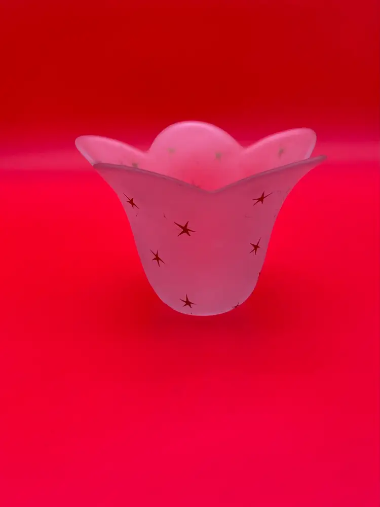 PartyLite Frosted Glass w/ Gold Star Pattern Stellar Blossom Candle Holder #P045