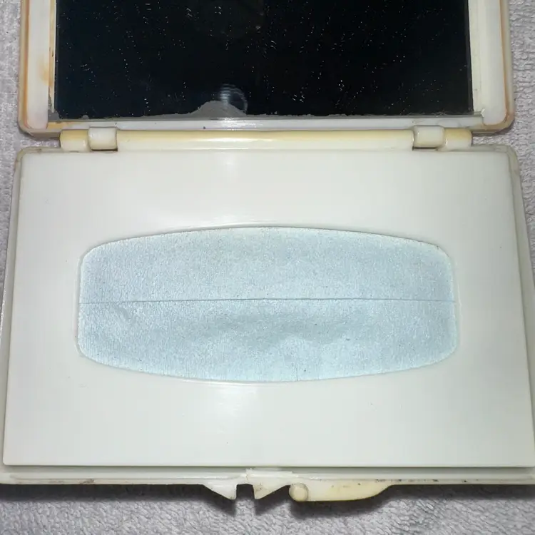 Vintage Plastic Hinged Mirrored Tissue Holder Atomic Pattern Hong Kong